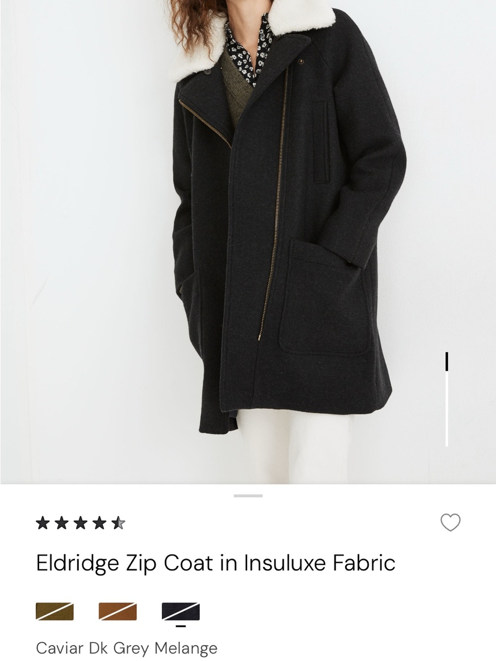 Madewell Black Pea Coat with Cream Sherpa Collar